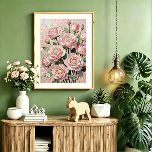 DIYBEADDOT Rose Pearl Diamond Painting Kits for Adults,Diamond Art 12x16In - color: DE6641
