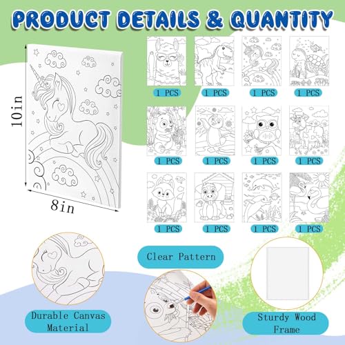Ctosree 12 Pcs Pre Drawn Canvas for Painting for Kids, 8x10'', Animals - style: Animals