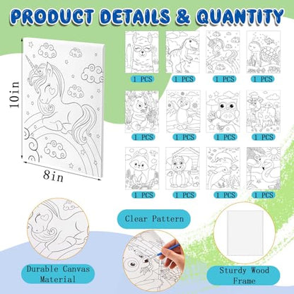 Ctosree 12 Pcs Pre Drawn Canvas for Painting for Kids, 8x10'', Animals - style: Animals