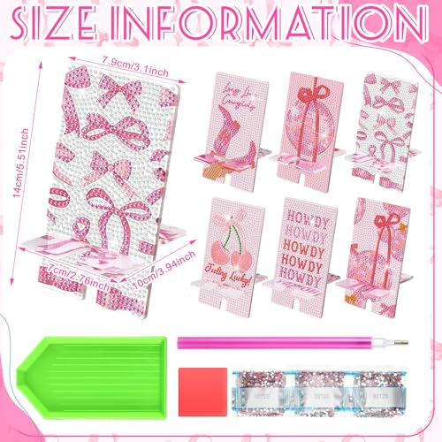 Saillong 6 Pcs Pink Bow Diamond Art Phone Stand, Full Drill DIY Holder - style: Pink Bow
