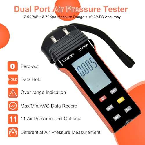 BTMETER Hot Wire Anemometer Dual Port Manometer Kit - 12 Selectable Units - color: Red