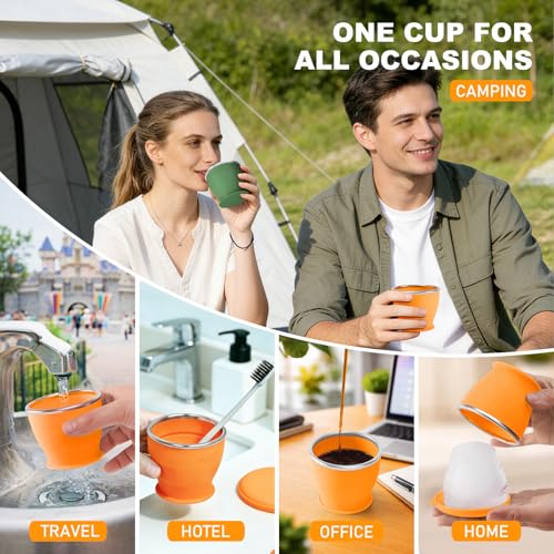 Collapsible Travel Cup, Foldable Water Cup with Lid, for Travel - color: Orange