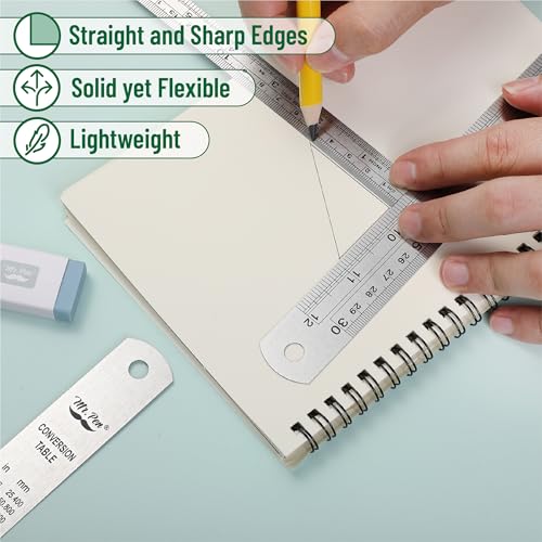 Mr. Pen- Metal Straight Edge Ruler, 3 pcs, 6", 12", 16" - color: Silver, size: 6, 12, 16 inch