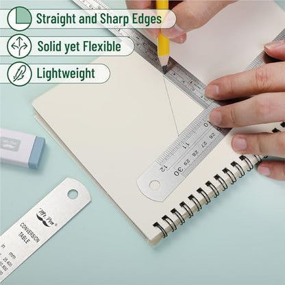 Mr. Pen- Metal Straight Edge Ruler, 3 pcs, 6", 12", 16" - color: Silver, size: 6, 12, 16 inch