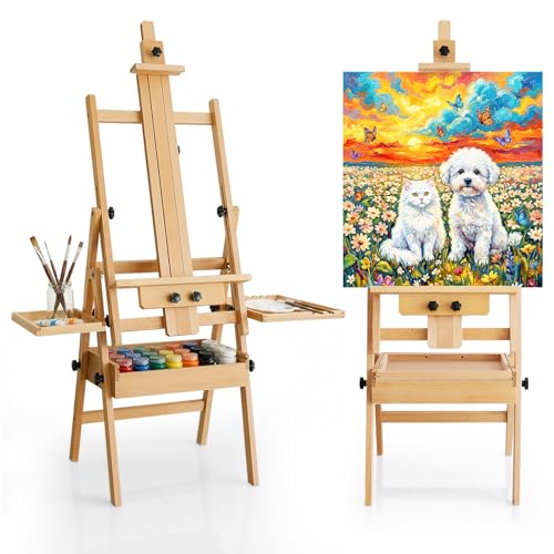 Beech Wood H-Frame Painting Easel Stand,Flat & Upright Adjustable Art Easel - color: Organic Natural