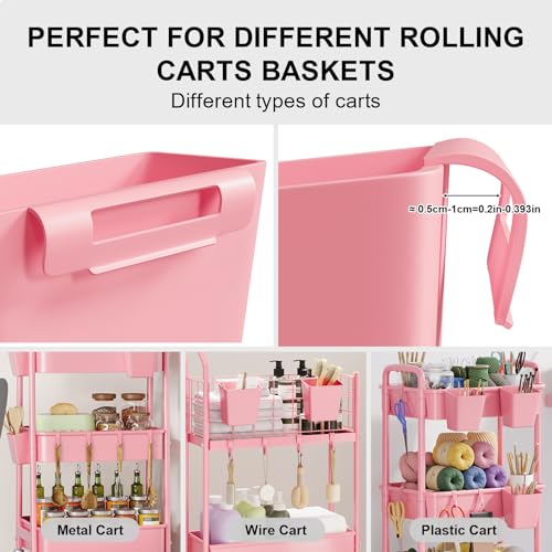 6 Pack Pink Rolling Cart Accessories Organizer with 6 Cups Holder, 6 Hooks - color: Pink