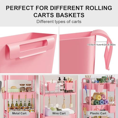 6 Pack Pink Rolling Cart Accessories Organizer with 6 Cups Holder, 6 Hooks - color: Pink