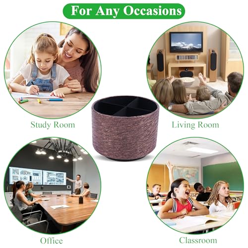 Round Leather Art Supply Organizer,Remote Control Holder,360-degree Rotating Pen Organizer with 4 Compartments(1-Light Tree Brown) - color: 1-Light Tree Brown