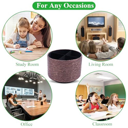 Round Leather Art Supply Organizer,Remote Control Holder,360-degree Rotating Pen Organizer with 4 Compartments(1-Light Tree Brown) - color: 1-Light Tree Brown