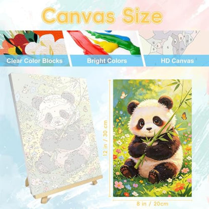 HITO Panda Paint by Numbers Kit for Kids with Frame Easel 8x12 inch - color: Panda with Bamboo