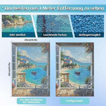 Seaside Diamond Art Kits for Adults, 5D Full Drill Coastal Diamond Painting - color: US2537
