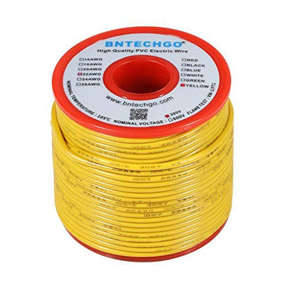 BNTECHGO 22 Gauge PVC Solid Electric Wire Yellow 100 ft Hookup Wire - color: Yellow, size: 22 Gauge 100ft