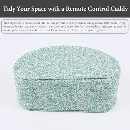 Remote Control Holder, PU Leather Remote Caddy Desktop Organizer with 5 Spacious Compartments for TV Remotes/Media Controllers/Office Supplies (1-Carved3 Green2 - color: 1-Carved3 Green2