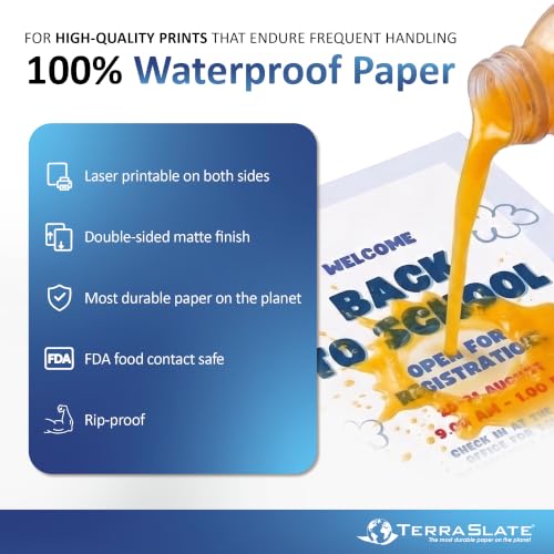 TerraSlate Copy Paper Waterproof Laser Printer, Rain Weatherproof, 5 Mil, 8.5x11-inch, 500 Sheets - size: 500 Sheets