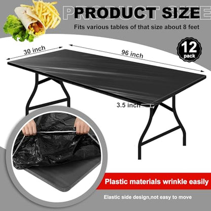 Boao 12 Plastic Elastic Fitted Tablecloths, 8 Ft, 96 x 30 Inch, Black - color: Black, size: 8 Ft, 96 x 30 Inch