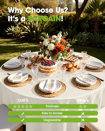 Pureegg Plastic Table Cloth Disposable 6 Pack, 84 Inch Round, Beige - color: Ivory, size: 84" Round