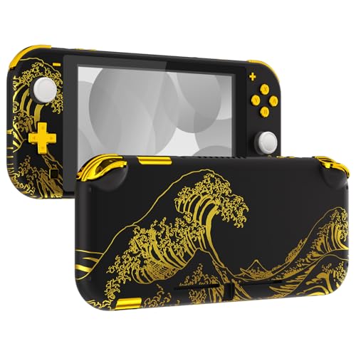 eXtremeRate DIY Replacement Shell for Nintendo Switch Lite, The Great Golden Wave Off Kanagawa - Black NSL Handheld Controller Housing w/Screen Protector, Custom Case Cover for Nintendo Switch Lite - color: The Great GOLDEN Wave Off Kanagawa - Black