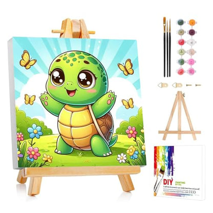 AUKELHJ Paint by Numbers Kit for Kids with Frame, Turtle, 8X8 inch - color: 11-Turtle