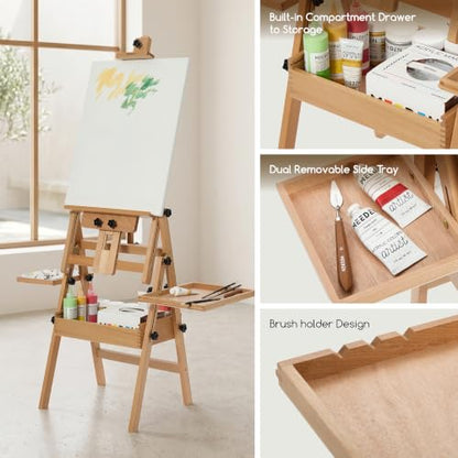 MEEDEN Painting Easel with Storage and Tray: H-Frame Beech Wood Art Easel - color: Natural