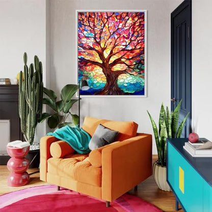 Tree Paint by Numbers for Adults - Stained Glass Paint by Number on Canvas - color: MT12191