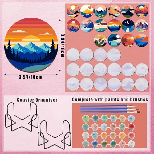 Reallnaive 8 Pcs Mountain Paint by Numbers Kit for Adults Wooden Coasters - style: Mountain