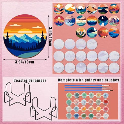 Reallnaive 8 Pcs Mountain Paint by Numbers Kit for Adults Wooden Coasters - style: Mountain