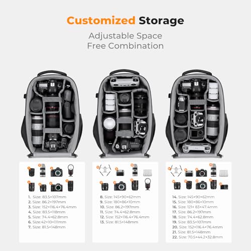 K&F CONCEPT Camera Backpack,Hardshell Photography DSLR Camera Bag - color: Deep Grey