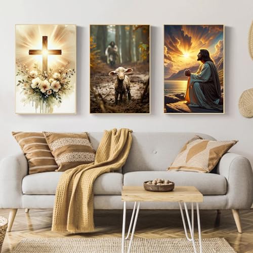 Mandun Religious Paint by Numbers Kit for Adults, 3 Pack, 7.8x11.8 inch - color: 3 Pack Religion