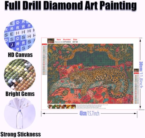 ZeeLionArt Diamond Art Kit, Sleeping Leopard Floral Bed, 16x12 Inch - color: DP04663