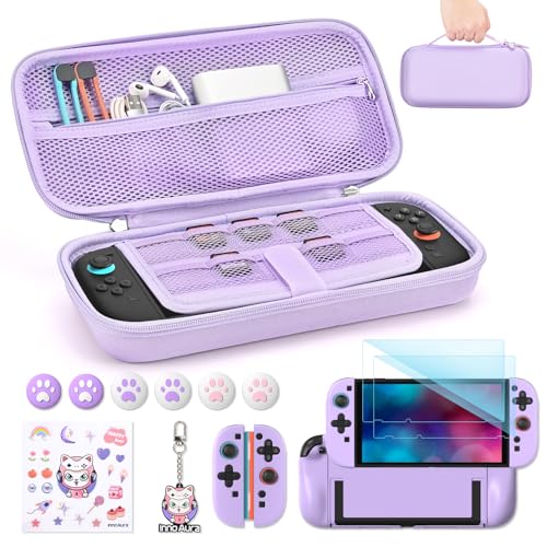 innoAura Switch 2 Case 14-in-1 Bundle for NS Switch 2 (2025), with Carrying Case, Protective Cover, Thumb Grips, Screen Protector, Cute Pendant and Sticker, Purple - color: Purple Set, size: for Switch 2 (2025)