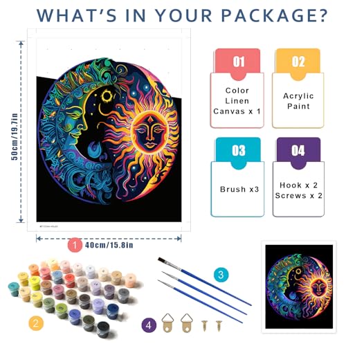 Moon Paint by Number for Adults, Paint by Numbers for Adults Beginner - color: Sun and Moon Symbol