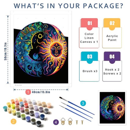 Moon Paint by Number for Adults, Paint by Numbers for Adults Beginner - color: Sun and Moon Symbol