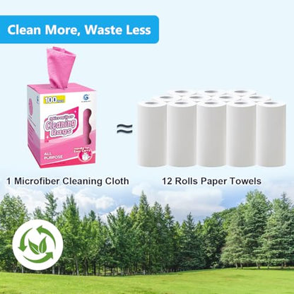 GLIMGLINT Microfiber Cleaning Cloth 100 Pack, Reusable Paper Towels 11 x 9 - color: Pink