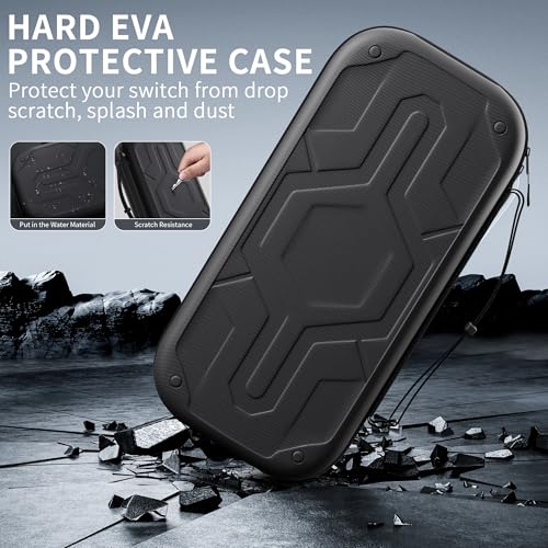 PAWDIARY Black Switch 2 Carrying Case Travel Pouch, Accessories Bundle with Heavy Duty Switch 2 Dockable Cover, HD Screen Protector, and 8 Thumb Caps - color: Black-Heavy duty