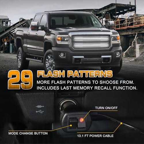 XRIDONSEN 2PCS 30 inch White Grill Strobe Lights 360 LED Truck Lights Strip - color: White