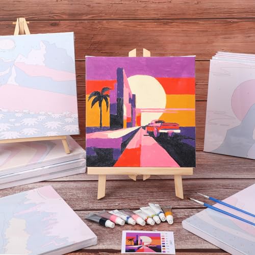 Nezyo 12 Sets Paint by Numbers Kit with Frame, Acrylic Canvas 8x8in - style: Travel