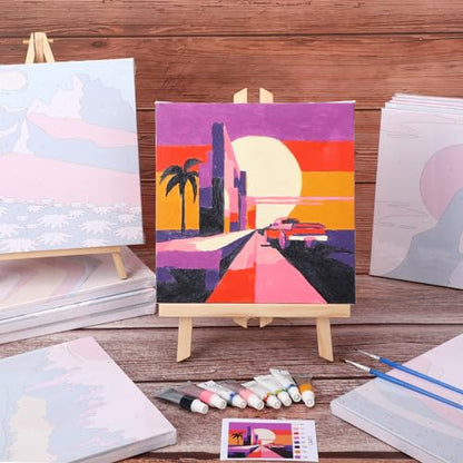 Nezyo 12 Sets Paint by Numbers Kit with Frame, Acrylic Canvas 8x8in - style: Travel