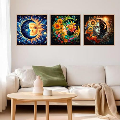 Axquilon 3 Pack Sun and Moon Diamond Art Kits for Adults 12x12inch - color: 3 Pack Sun Moon