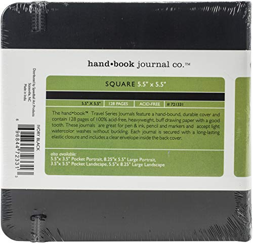 Travelogue Drawing Book, Square 5-1/2 x 5-1/2, Ivory Black Artist Journal