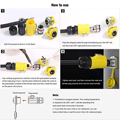 3 Pin IP67 Waterproof M20 Aviation Connector 20A 500V - style: 3PIN-Yellow-NEW
