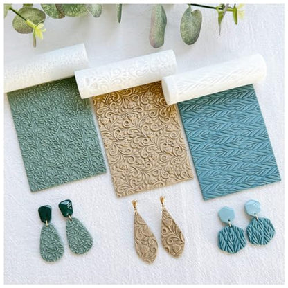 KEOKER Polymer Clay Texture Roller, 3PCS Roller for Making Earrings, Like Texture Sheets, Great with Clay Cutters (3pc Leaf All) - color: 3pc ALL