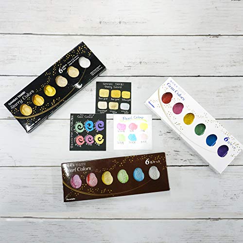 Kuretake Gansai Tambi STARRY, PEARL, GEM COLORS, 3 pack set, Made in Japan - style: 3 pack set