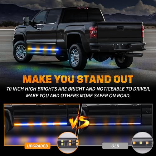 XRIDONSEN 2 Pack 70-Inch 864 LED Running Board Strobe Lights - color: Amber/Blue