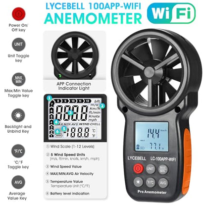 WiFi Anemometer Handheld, Digital HVAC Outdoor Wind Meter with Samrt APP - color: Black