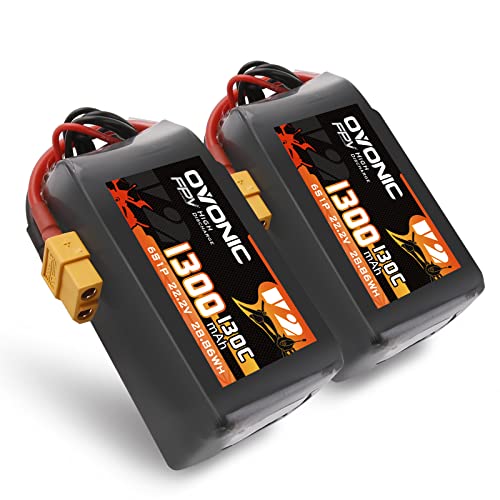 OVONIC 130C 6S 1300mah Lipo Battery 22.2V Pack with XT60 Plug for FPV Racing（2pcs）