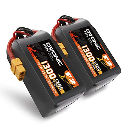 OVONIC 130C 6S 1300mah Lipo Battery 22.2V Pack with XT60 Plug for FPV Racing（2pcs）