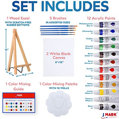 J MARK Painting Set, Canvas and Paint Set - Paint Kits for Adults with Canvas, 8 x 10 in. Canvases, Brushes, Palette and More - color: 22 Pcs
