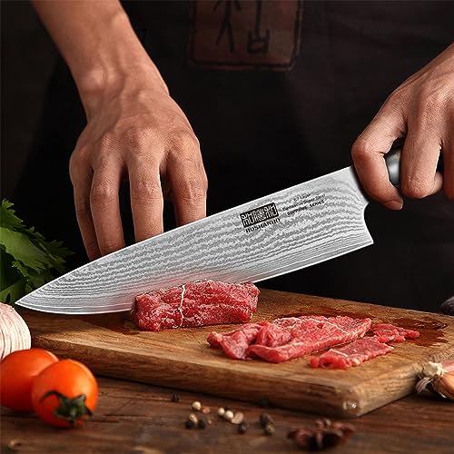 HOSHANHO Damascus Kitchen Knife Set 3PCS, Sharp Chef/Santoku/Fruit Knives - style: 3 Pieces Knife Set