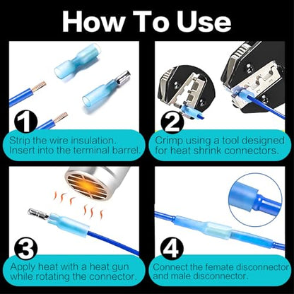 300Pcs Heat Shrink Bullet Connectors Kit Male & Female 16-14 AWG - color: Blue-AWG 16-14