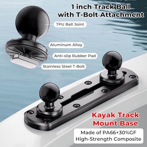 VAZESWIN 7" Track Rail Mount with 2 PCS 1" Ball T-Bolt Base for Kayak Boat